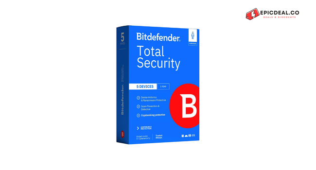 Bitdefender Total Security 2026 – Complete Antivirus and Internet Security Suite – 5 Devices | 1 Year Subscription | PC/Mac | Activation Code by Mail