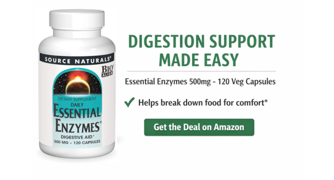 Source Naturals Essential Enzymes 500mg Digestive Support Supplement – 120 Vegetarian Capsules